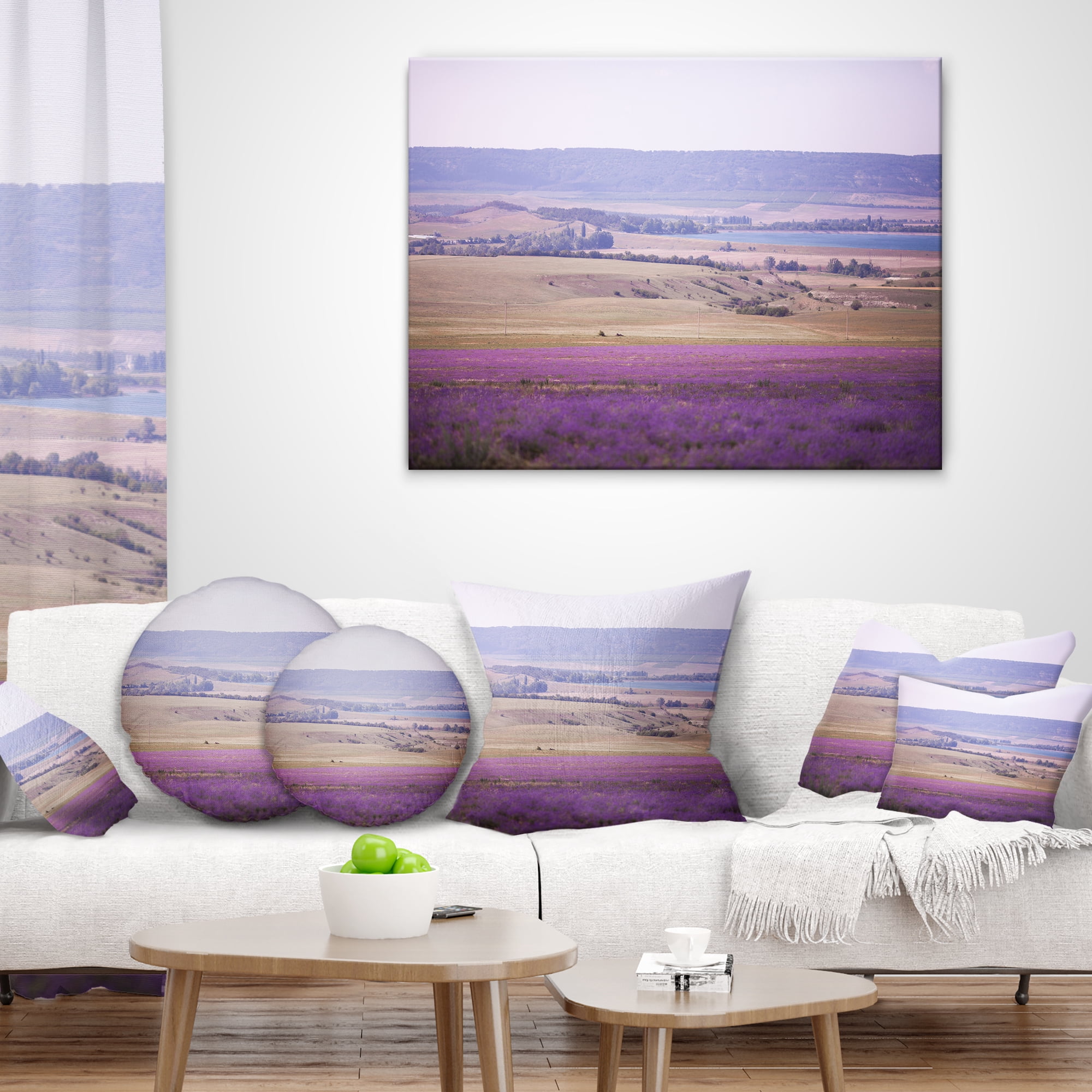 Designart Calm Sunset over Lavender Field - Floral Throw Pillow - 18x18