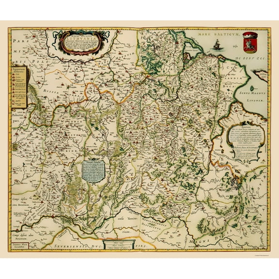 Historic Map - Lithuania - Blaeu 1648 - 23 x 26.95 - Vintage Wall Art