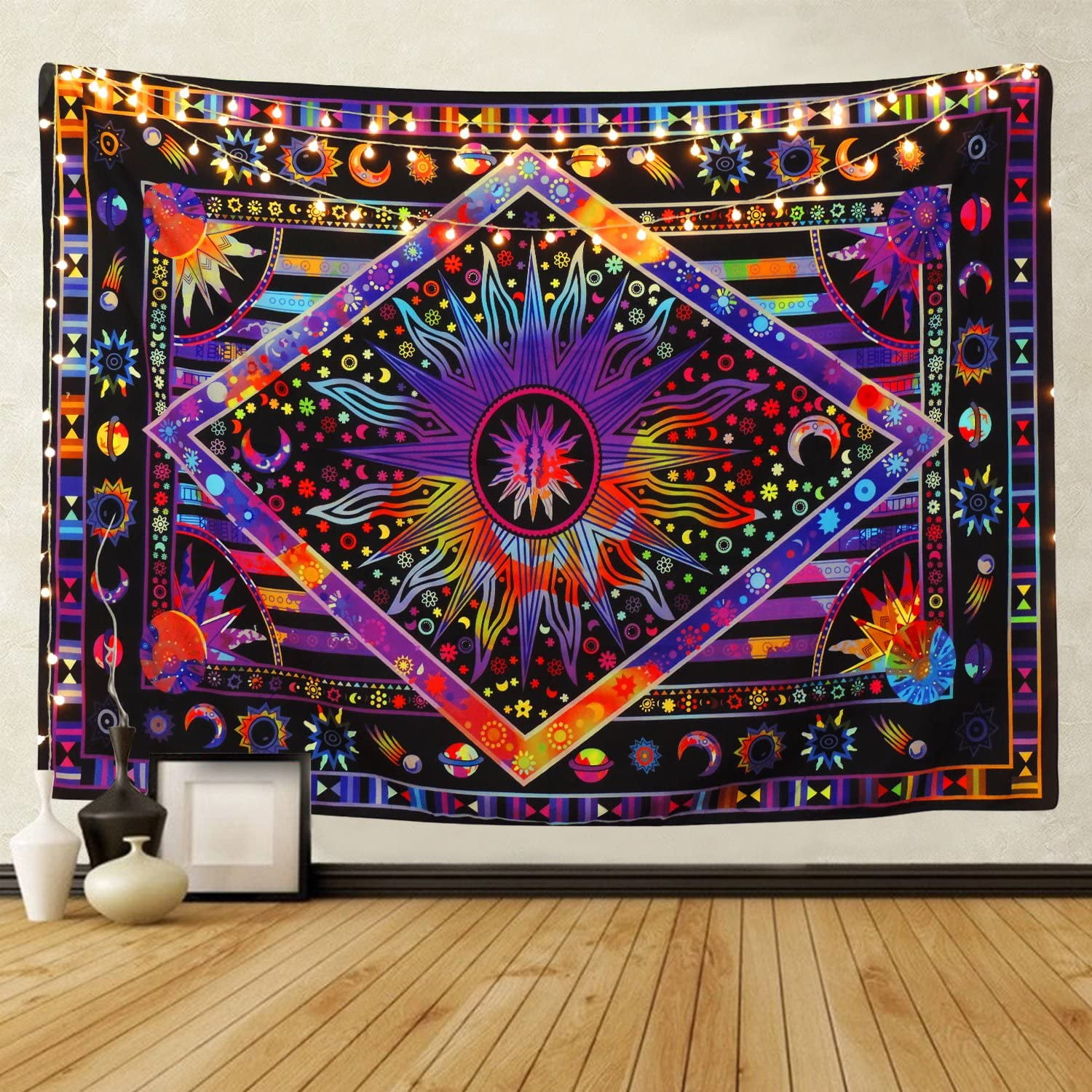 Sun Moon Tie Dye Wall Tapestry Tie Dye Purple Burning Sun Tapestry