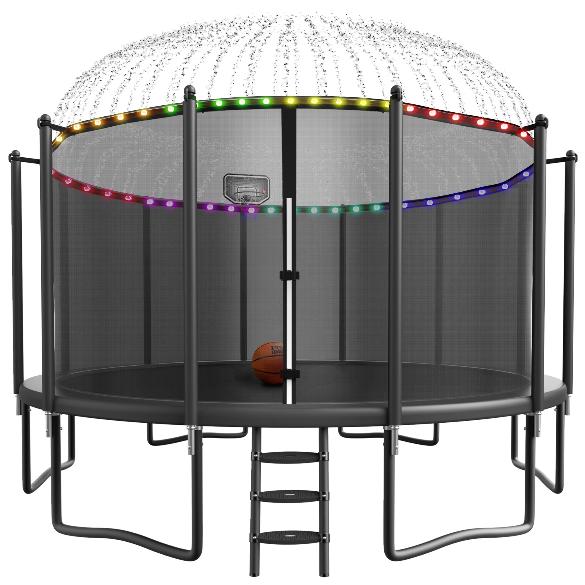 YORIN Trampoline with Enclosure Net 1500LBS 15FT Trampoline for 7-8 Kids Adults with Basketball Hoop Ladder Light Sprinkler Outdoor Heavy Duty Recreational Trampoline