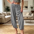 thumbnail image 6 of Ynynloco Women's Harem Pants Casual Loose Fit Wide Leg Cropped Lightweight Drawstring Elastic Waist Pants Adjustable Ankle Tie with Pockets, 6 of 6
