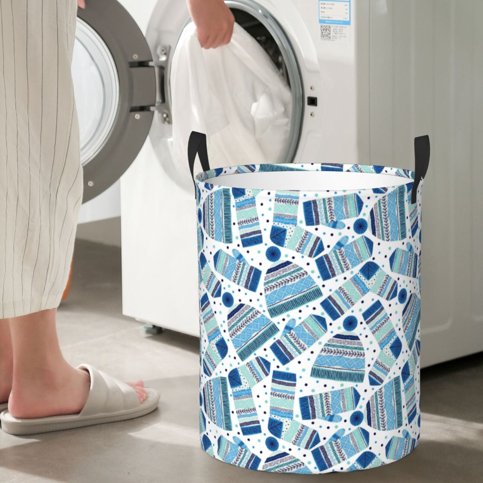 Large Laundry Basket with Handles - Winter Knit Hat and Socks Kids Baby Dirty Clothes Laundry Hamper for Bedroom Aesthetic