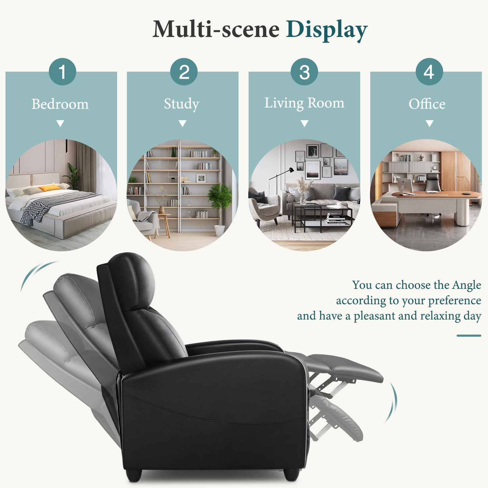 JOINSUN Modern Massage Recliner Chair with Vibration & 160° Lay-Flat Function – Space-Saving Small Sofa for Home Theater, Apartment, or Bedroom, 275lbs Weight Limit, Black