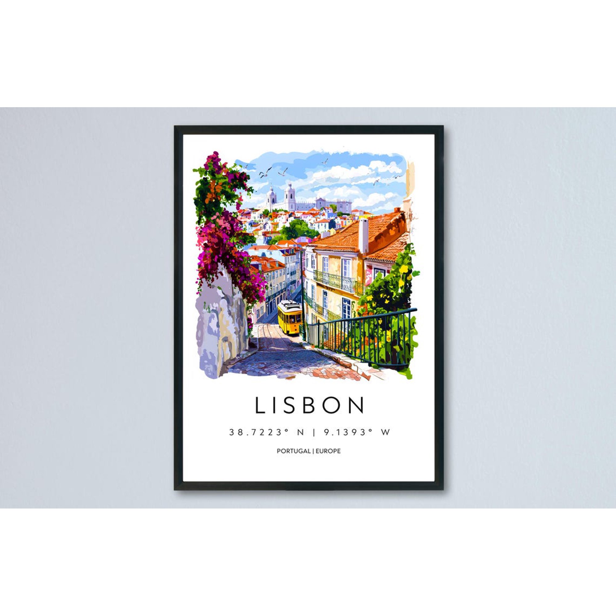 Lisbon Poster Lisbon Travel Print Lisbon Wall Art Lisbon Cityscape Painting Lisbon Souvenir Portugal Decor, Poster Only