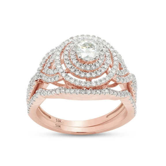 2/3 ct.t.w Centre 4MM Round Cut Lab Created Moissanite Diamond Double Halo Bridal Engagement Ring Set In 10K Solid Rose Gold (G-H Color, VVS1 Clarity,0.66 Cttw)-4