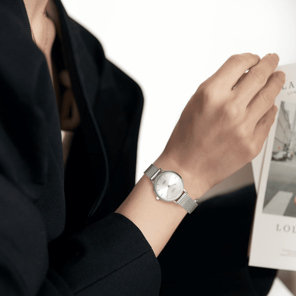 EAMTI Women's Bracelet Stainless Steel Watch, Fashion Minimalist Water Resistant Wristwatch for Women Ladies, White Case Silver Bracelet, 32mm Case
