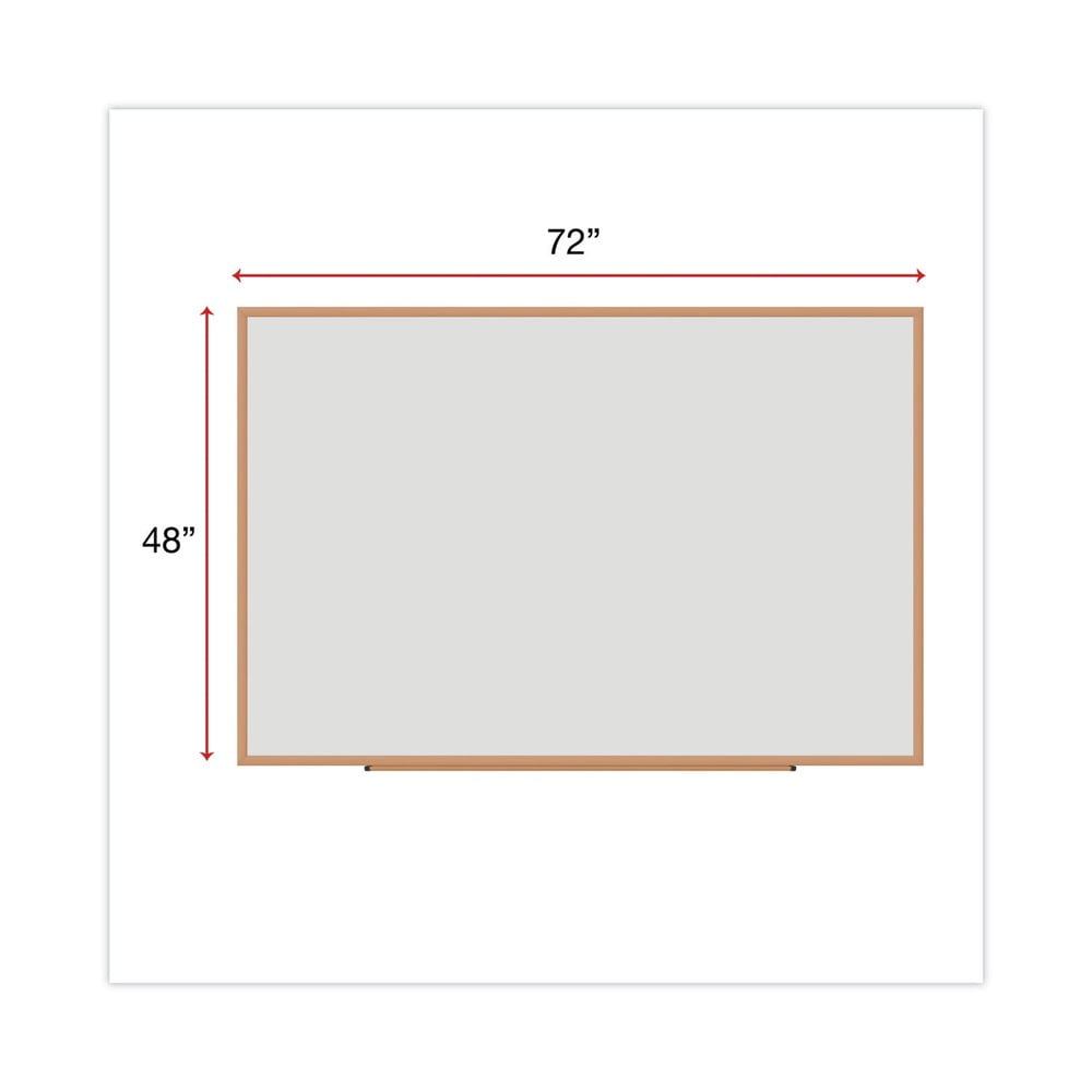 Universal Dry-Erase Board, Melamine, 72 x 48, White, Oak-Finished Frame