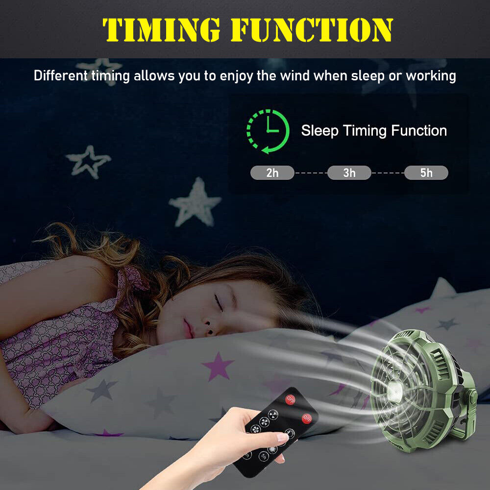 IC ICLOVER Outdoor Portable Tent Fan LED Light Rechargeable Hanging Camping Lantern + Remote