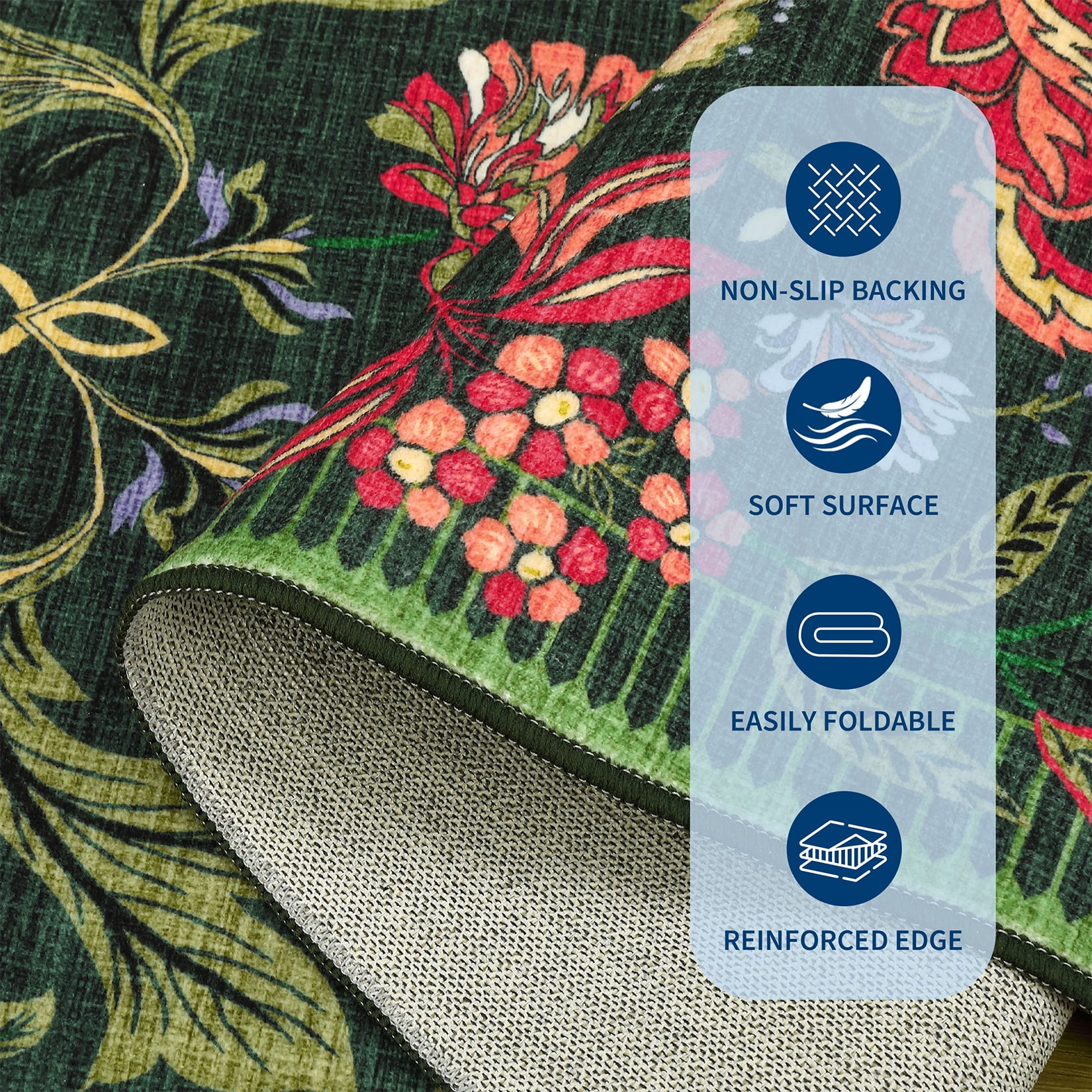 Hasoo Green Washable Area Rugs 9' x 12' Rug for Living Room Floral Modern Non Slip Throw Indoor Carpet