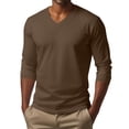 thumbnail image 2 of GrmtClth Mens Long Sleeve Shirts Comfortable V-Neck Breathable Top Solid Color Soft T-Shirts Slim Fit Clothing Coffee 5XL, 2 of 7