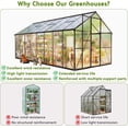 thumbnail image 5 of 8x16 FT Greenhouse for Outdoors, NEORIVER Quick Assembly Polycarbonate Green House with UV Protection, Heavy-Duty Windproof Aluminum Frame, Adjustable Roof Vent – for Backyard, Garden or Patio, 5 of 9
