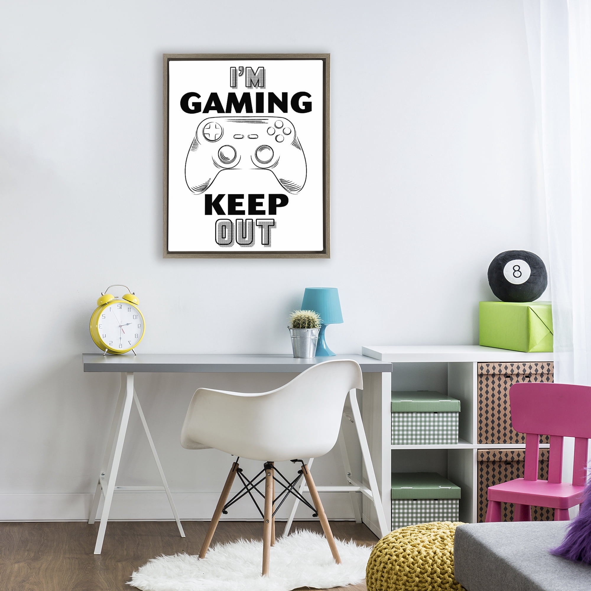 Stupell Industries Gaming Keep Out Brown Framed Floater Canvas Wall Art, design by Marcus Prime