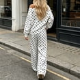thumbnail image 6 of hoksml Women's Polka Dot Two Piece Outfit Off Shoulder Top Wide Leg Pants Casual Lounge Set Comfort, 6 of 7