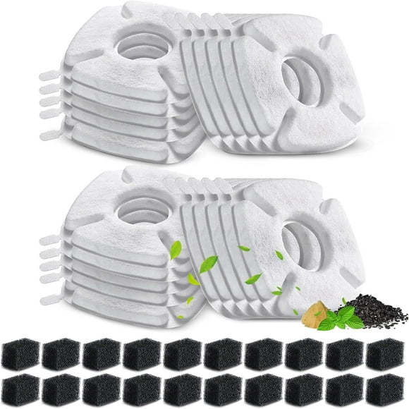 40PCS/Set Cat Water Fountain Filter, Compatible with veken 95oz/2.8L Pet Fountain Replacement Filters, 20 Sponges and 20 Water Fountain Filters for Cat Fountain Dog Water Bowl Dispenser