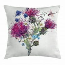 Dragonfly Throw Pillow Cushion Cover, Summer Natural Meadow Herbs Bouquet Wild Thistles Chamomiles Watercolor Boho Art, Decorative Square Accent Pillow Case, 20 X 20 Inches, Multicolor, by Ambesonne