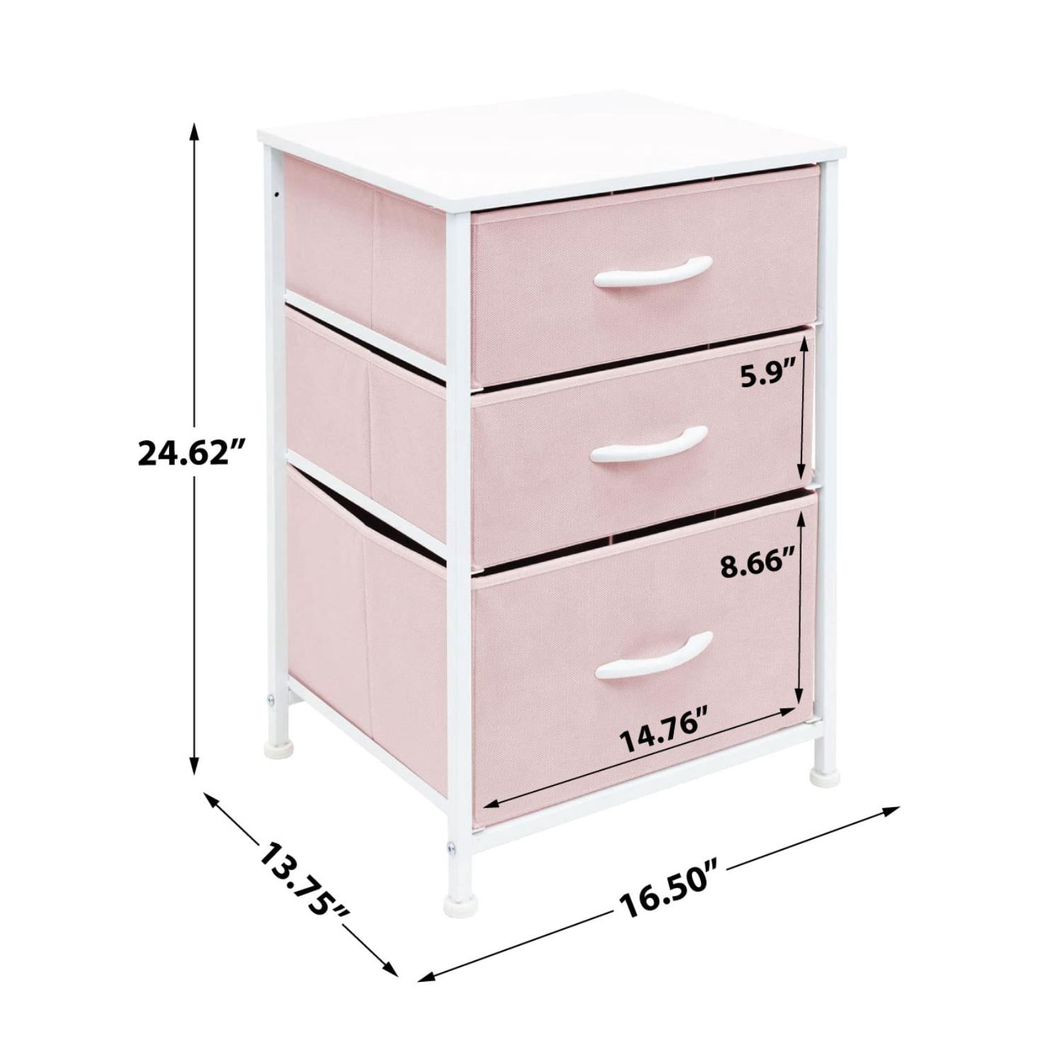 Sorbus Fabric Nightstand, 3 Drawers with Wood Top and Steel Frame, Pink