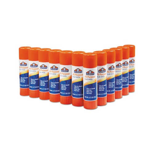 Disappearing Glue Stick 0.77 oz, Applies White, Dries Clear, 12/Pack