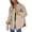 Khaki, variant on Women's Solid Washed Denim Shirt Jacket With Hem y2k Streetwear Oversized Button Down Frayed Hem Casual Distresse Jean Shacket Jackets
