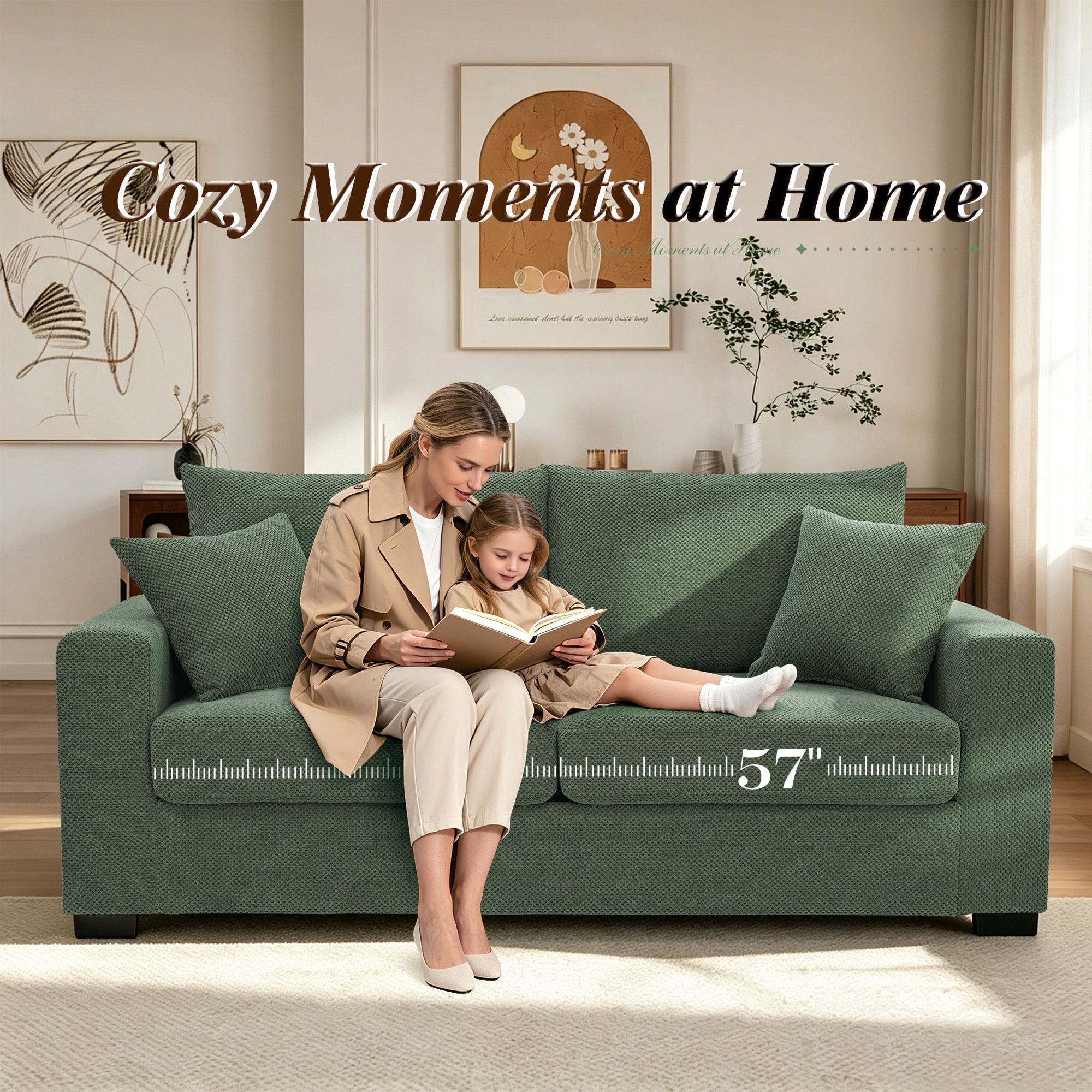 Lunale 69" Loveseat Sofa for Small Space, Modern Comfortable 2-Seater Upholstered Couch, Green Polyester