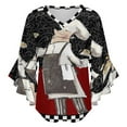 thumbnail image 5 of Funny Chef Holding Delicious Food Buffalo Plaid Women's V-Neck Blouse With 3/4 Ruffled Bell Sleeves Casual Top Ladies Blouses, 5 of 7