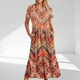thumbnail image 1 of Offre à Durée Limitée Iumwxz Robes à Manches Courtes Col Rond pour Femmes Tunique Décontractée Ample Robe Longue Plissée Robe Imprimée Tendance Robes d'Été pour Femmes Robes Tendance pour Fête, 1 of 5
