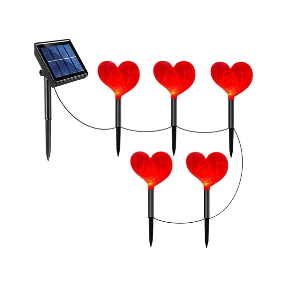 SLYNSHome Set of 5 LED Solar Garden Lights,Outdoor Red Heart Yard Lights with Stakes for Pathway Porch Walkway Valentine's Theme Decorations