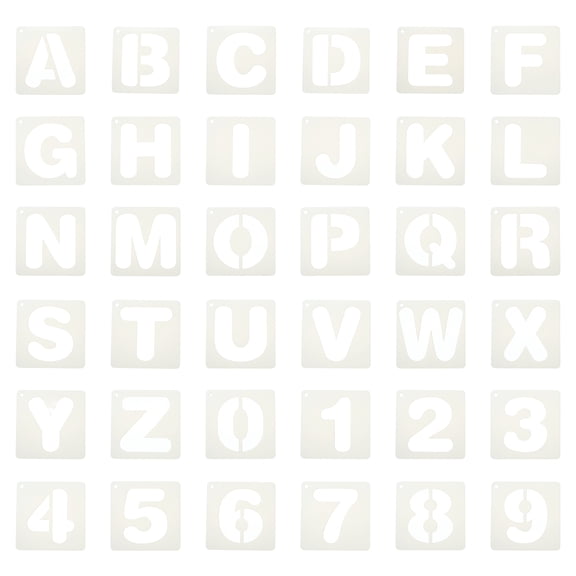 Uxcell 1.5" Letter Number Stencils, 36Pcs Square Reusable Letter and Number Stencil Templates for Painting on Wall Wood Fabric Signage, Uppercase Letter Style