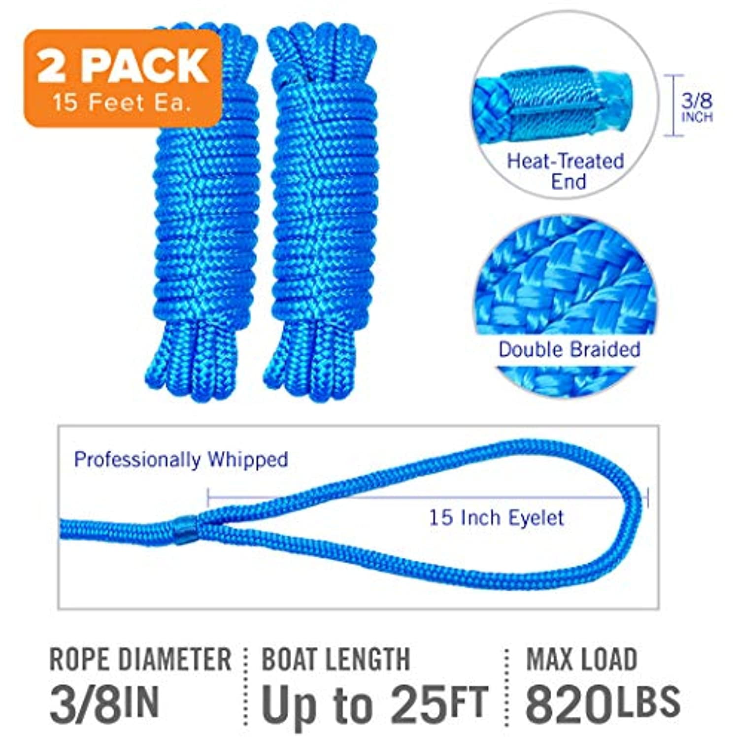 Buy Dock Lines Boat Ropes for Docking 3/8 Line Braided Mooring Marine