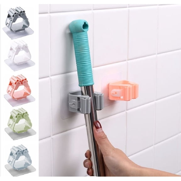 5 Pack Self Adhesive Broom Holder Set, Wall Mounted Mop Holder and Cleaning Tool Organizer Racks, TIKA