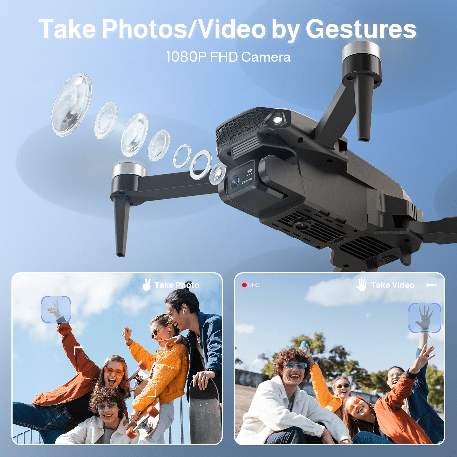 SNAPTAIN S5C-720P WiFi FPV Drone with 720P HD Camera, Voice/Gesture Control, RC Quadcopter for Beginners Black