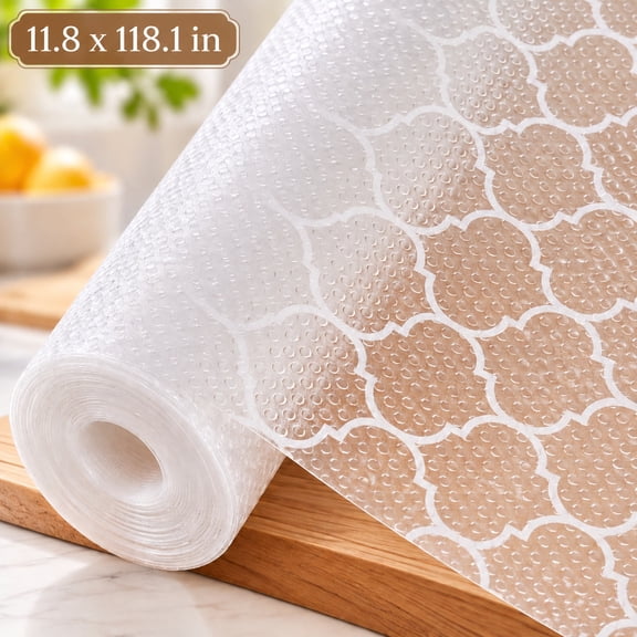 Genreen 11.8 x 118.1 in Shelf Liner Non Adhesive Shelf Liners for Kitchen Cabinets , Waterproof Shelf Paper – Durable EVA Cabinet Liners