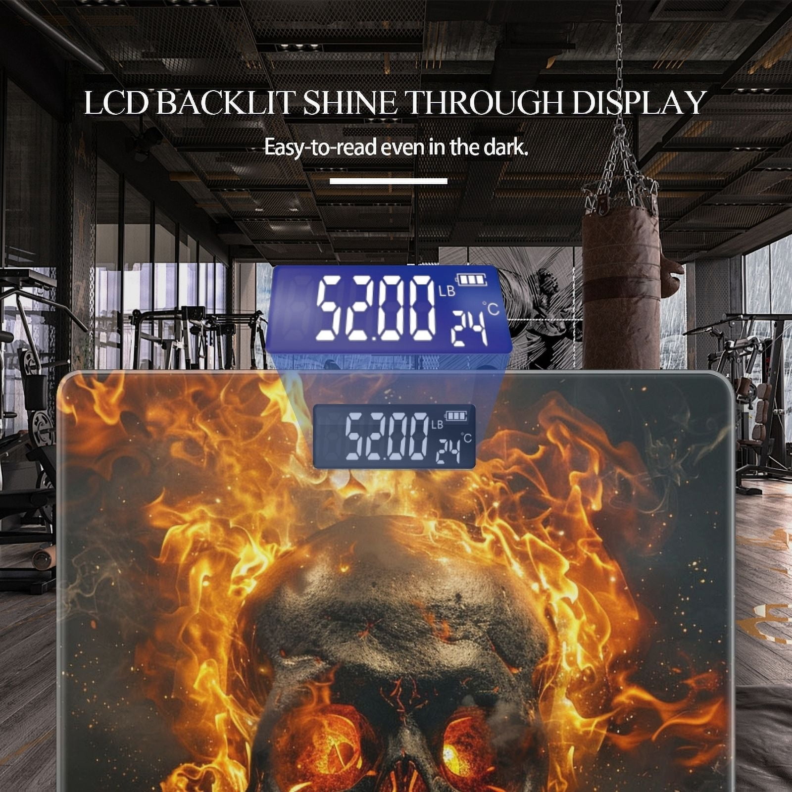 Bathroom Scale, Highly Accurate Digital Body Scale,Precisely Measures Weight up to 400 lbs-Skull Engulfed In Flames Creating Intense And Mysterious Effect