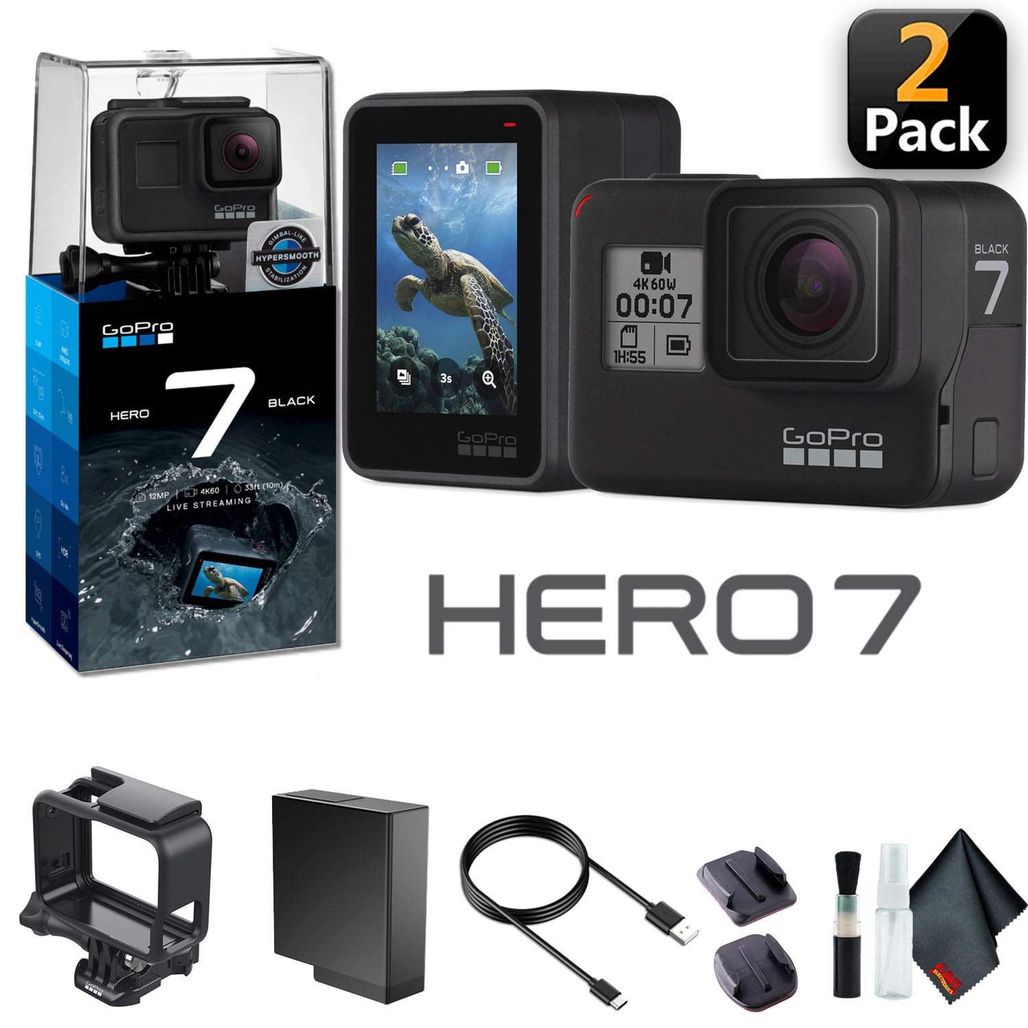 GoPro HERO7 Black (2 Pack) - Waterproof Action Camera - Bundle