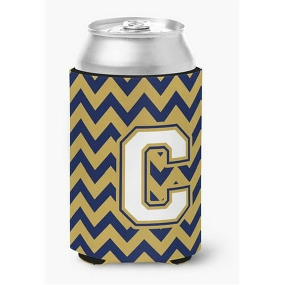 Letter C Chevron Navy Blue & Gold Can or Bottle Hugger
