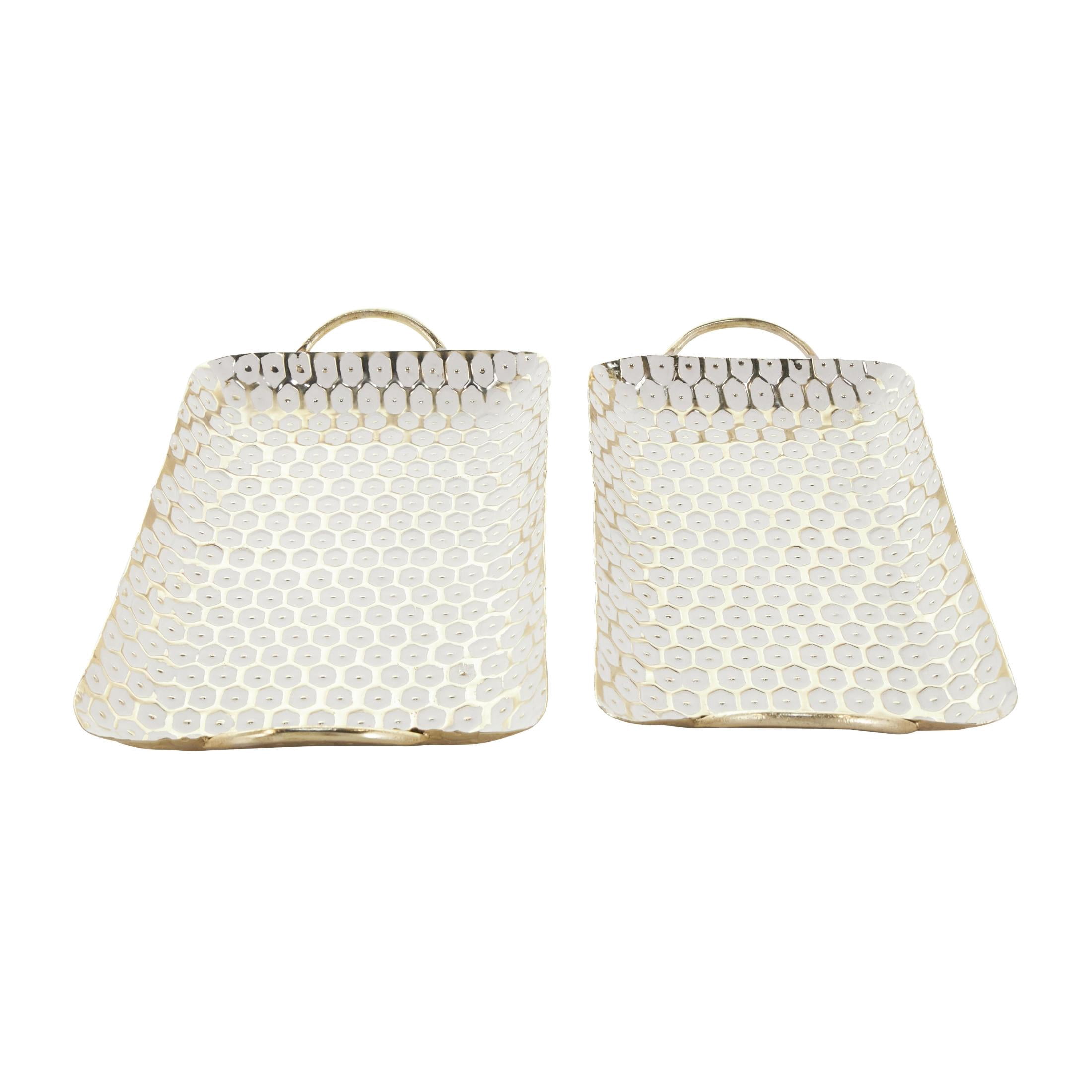 DecMode 19", 19"W Gold Metal Geometric Dot Geometric Tray with White Accents, 2-Pieces