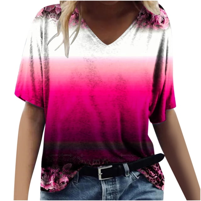 Birdeem T-Shirt Décontracté à Manches Courtes Col en V Imprimé Mode pour Femmes
