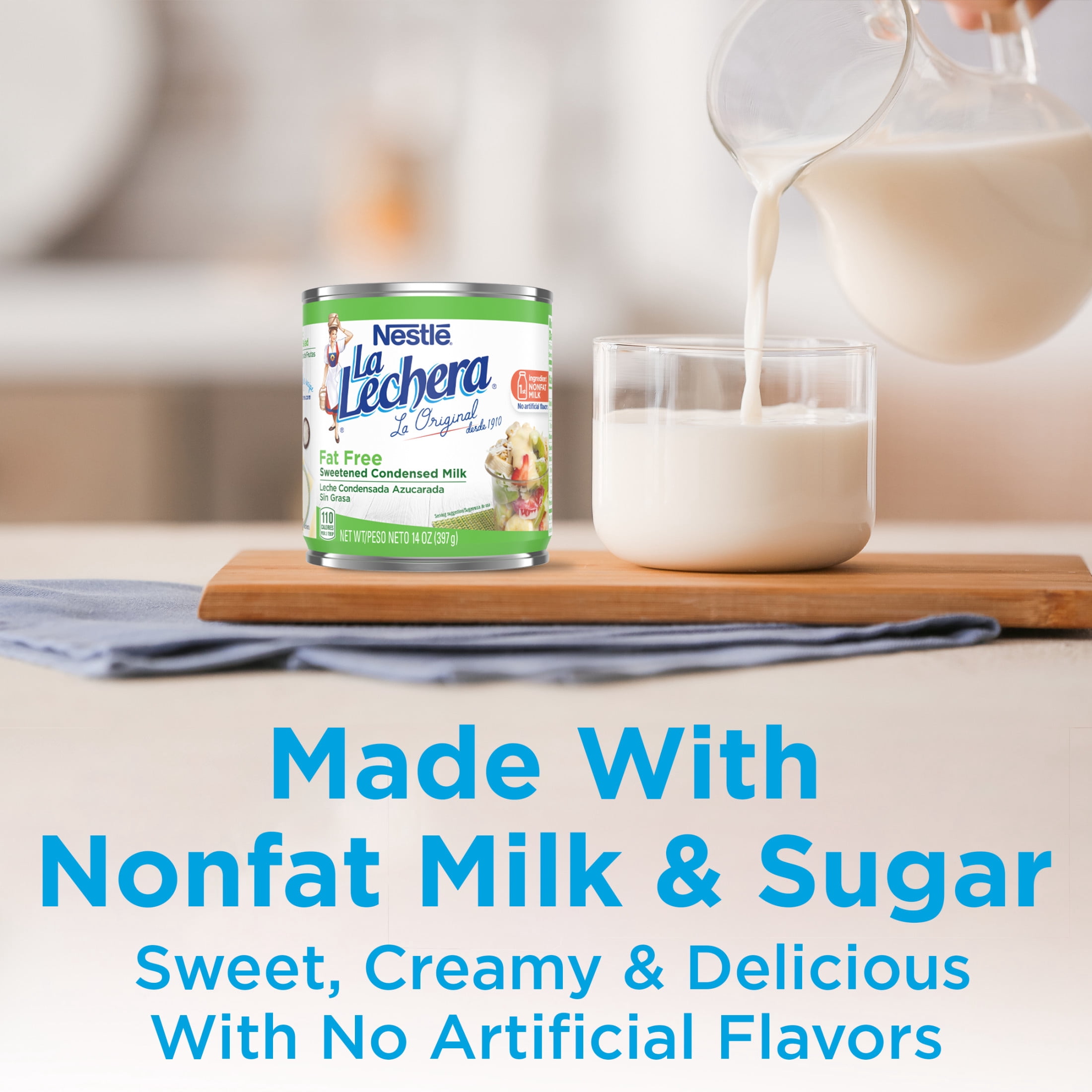 (5 pack) Nestle La Lechera Non Fat Sweetened Fat Free Condensed Milk for Valentine's Day Baking, 14 oz Can