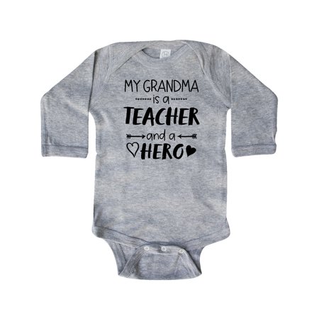 

Inktastic My Grandma is a Teacher and a Hero Gift Baby Boy or Baby Girl Long Sleeve Bodysuit