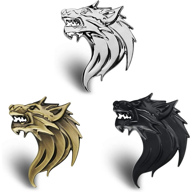 Pegatina de 3 piezas con emblema de lobo para coche, personalizada en metal con cabeza de lobo. Moderna, bonita y duradera, ideal para coches, motos, neveras, portátiles y paredes.