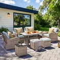 thumbnail image 2 of MEISSALIVVE 8 Pieces Patio Furniture Set with Dining Table, Outdoor Wicker Conversation Set with Swivel & Fixed Chairs, Wicker Armrest, 2 Ottomans, Blue, 2 of 11