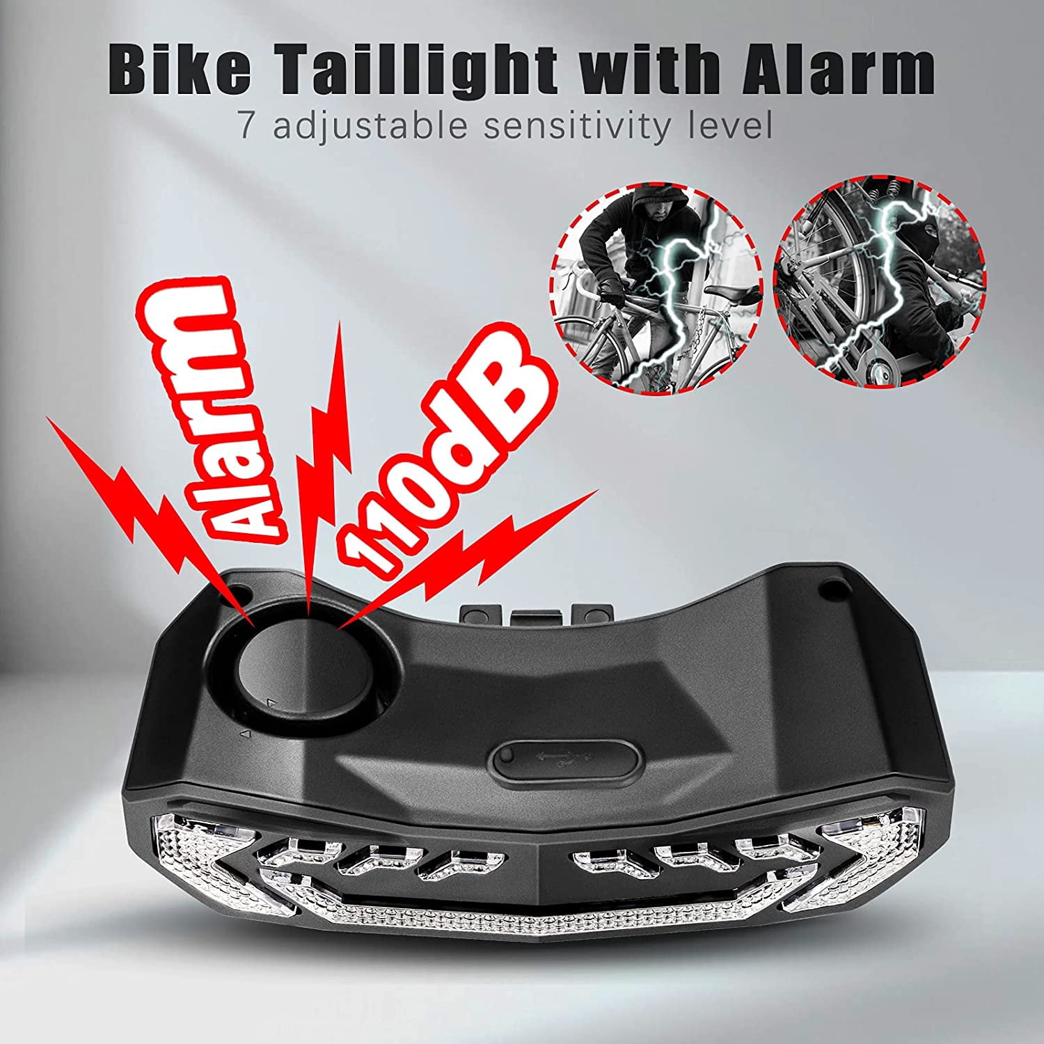 Wsdcam 5-in-1 Smart Bike Tail Light with Turn Signals and Brake Light, Bike Horn Bike Alarm USB Rechargeable Bike Rear Light with Remotes