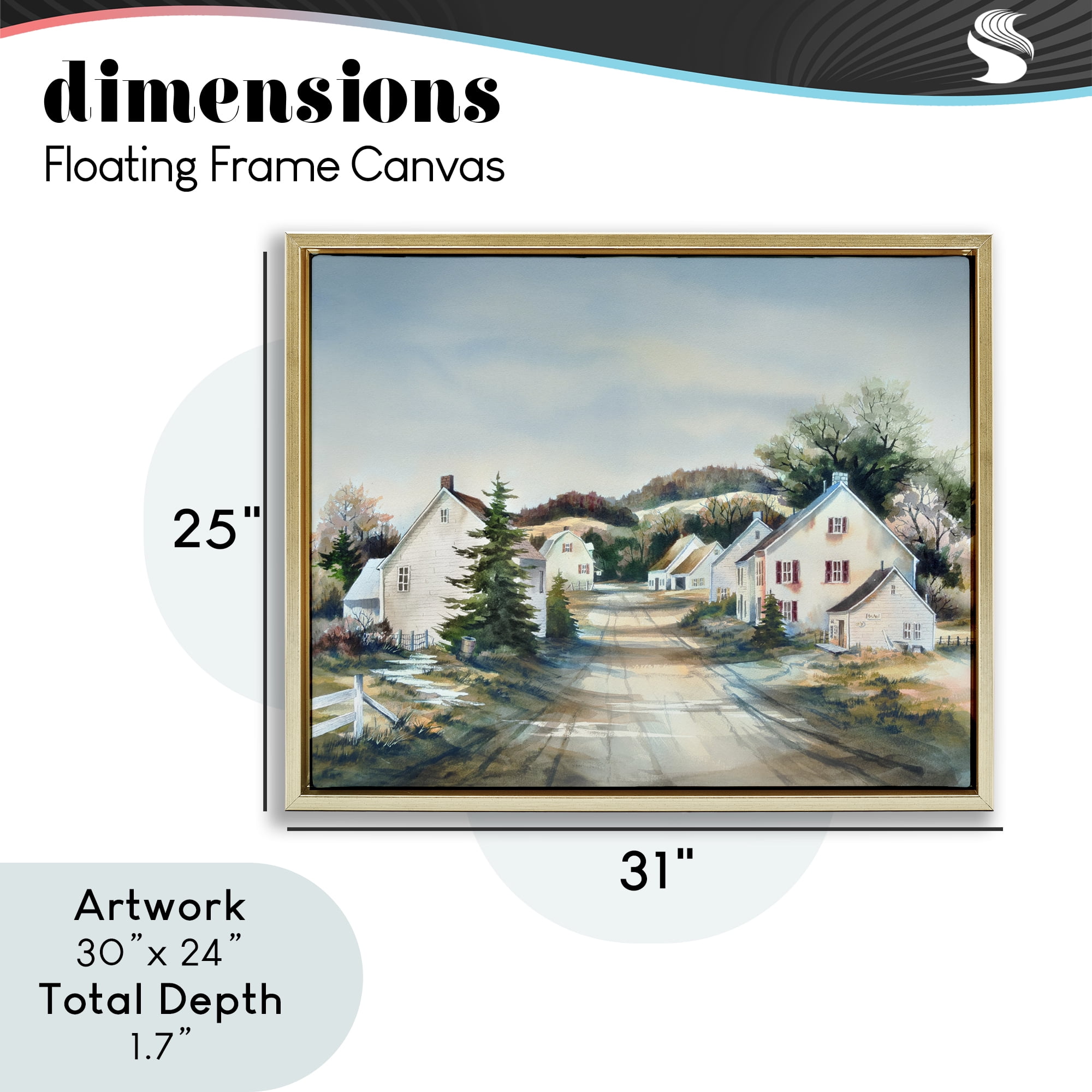 Stupell Industries Tranquil Village Road & Houses Gold Framed Floater Canvas Wall Art, design by Owen Wexler