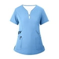 thumbnail image 4 of Minjewel Women's V-Neck Zipper Short Sleeve Scrubs for Women Set with Pockets, Easy Wear & Comfortable Scrub Set for Healthcare Professionals,Sky Blue S, 4 of 8