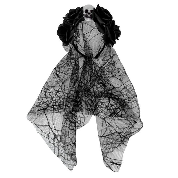 Ediodpoh Halloween Rose Flower Headband Day of The Dead Mexican Gothic Skeleton Lace Headdress For Black