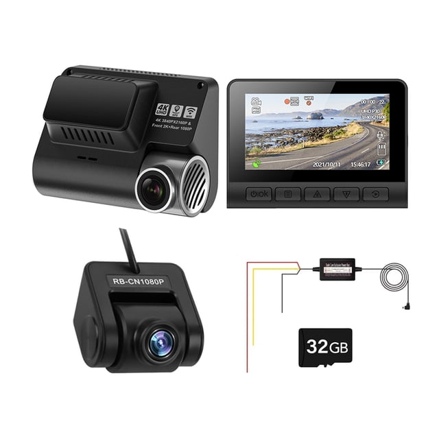 Riwesomey Grabadora de pantalla IPS de 3,0 pulgadas para coche, cámara de salpicadero delantera y trasera, 4K/1080P, compatible con aplicación Cámaras de salpicadero de coche