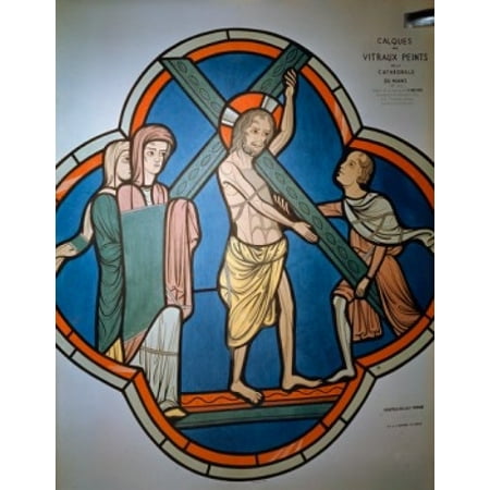 Century Stained Glass - Christ Carrying Cross stained glass 12th Century Poster Print