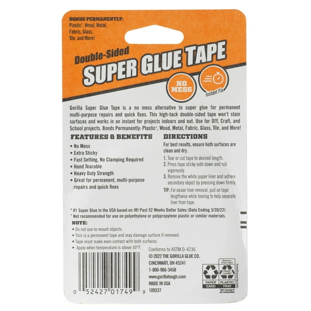 Gorilla Crystal Clear Double-Sided Super Glue Tape 5/8 inches x 20 