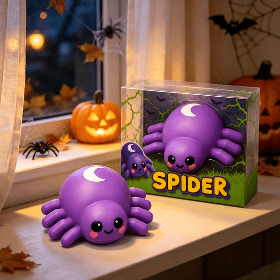 Spider Squishy Soft Slow Rising Stress Squeeze Toy, Halloween Themed Jumbo Spider Fidget Sensory Toy, Cute Moon‑Pattern Decompression Toy, Holiday Surprise Gift for Classmates and Friends 5.91"
