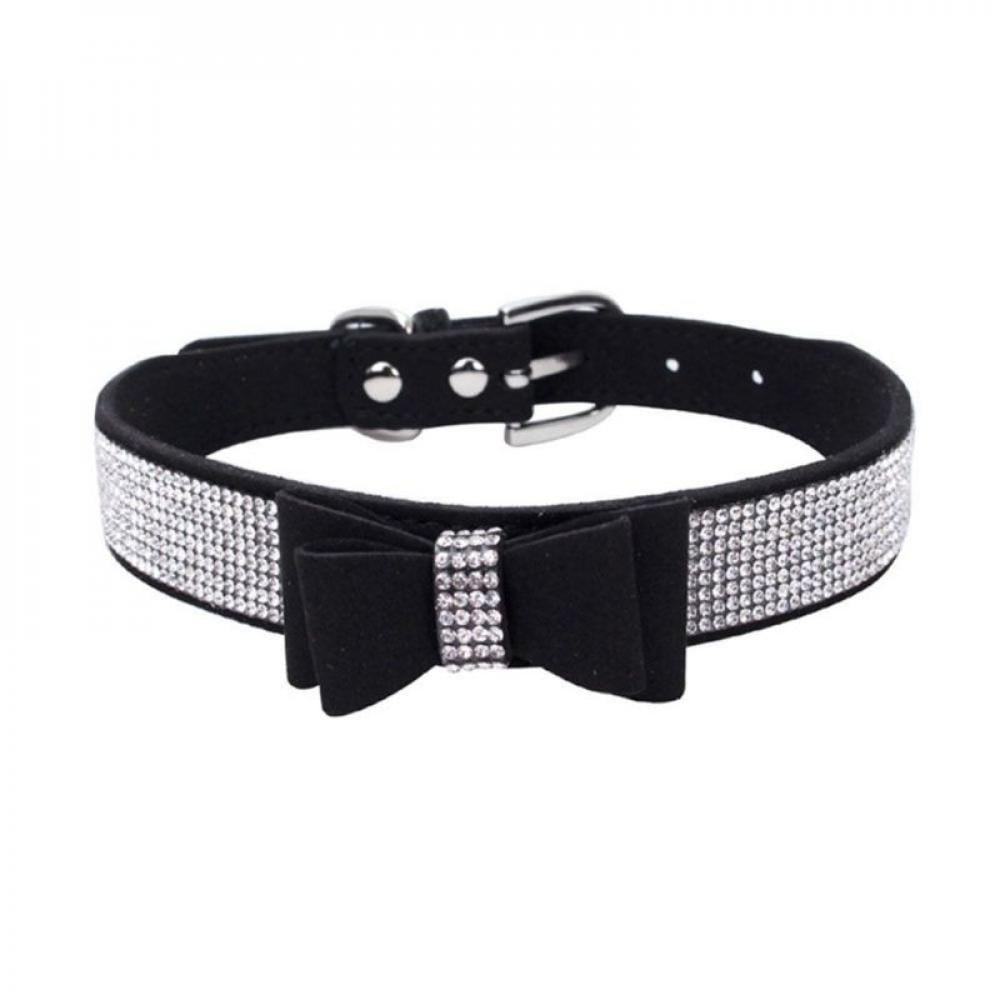 Benala Soft Seude Leather Full Rhinestone Dog Collar Sparkly Crystal Diamonds Studded Puppy Pet Collar for Small Medium Breeds
