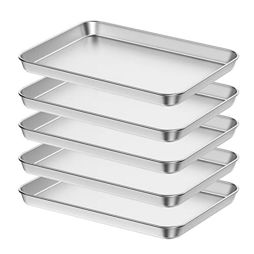 Bastwe Commercial Grade Stainless Steel Baking Pan Rust Free & Mirror Finish Cookie Sheet Baking Sheet Set of 3 Easy Clean & Dishwasher Safe Healthy & Non-Toxic Professional Bakeware Oven Tray